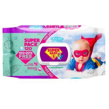 Серветки зволожені 120шт Super Bady Ромашка та алоє 10шт/уп 000005235 фото