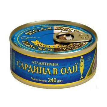 Сардина в олії RIGA GOLD Рижське золото ключ 240 г *24 шт. 000002188 фото