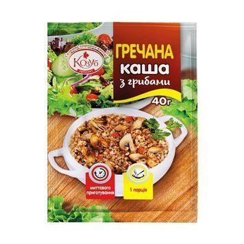 Каша КОЗУБ гречана з грибами 40 гр ПАКЕТ 000007139 фото