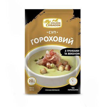 Суп Golden Dragon горох грінки та бекон 20 г * 32 шт. 000006594 фото