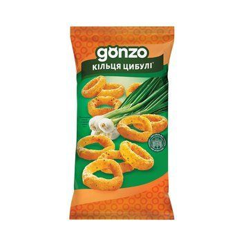 Кукурудзяні кільця Gonzo 150г зі смаком цибулі * 19шт 000001726 фото